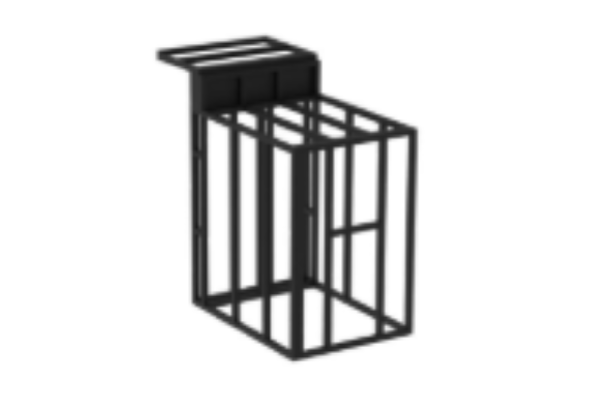 Black metal wall-mounted basket on a white background