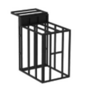 Black metal wall-mounted basket on a white background