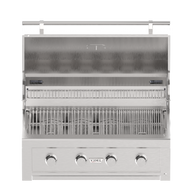 Stainless steel grill with visible brand logo on a white background