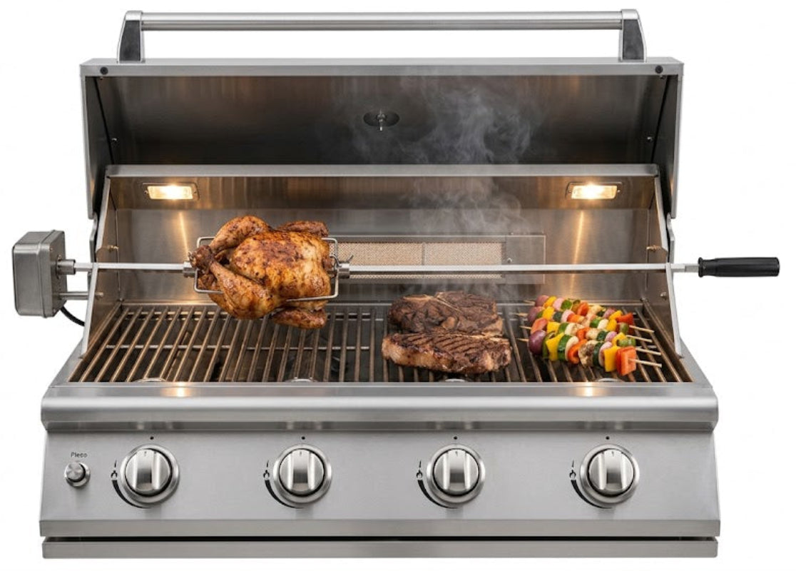 Cal Flame - BBQ Built In Grills P 4 BURNER with Lights, Rotisserie & Back Burner - LP