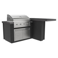 Outdoor grill with a black cabinet on a white background