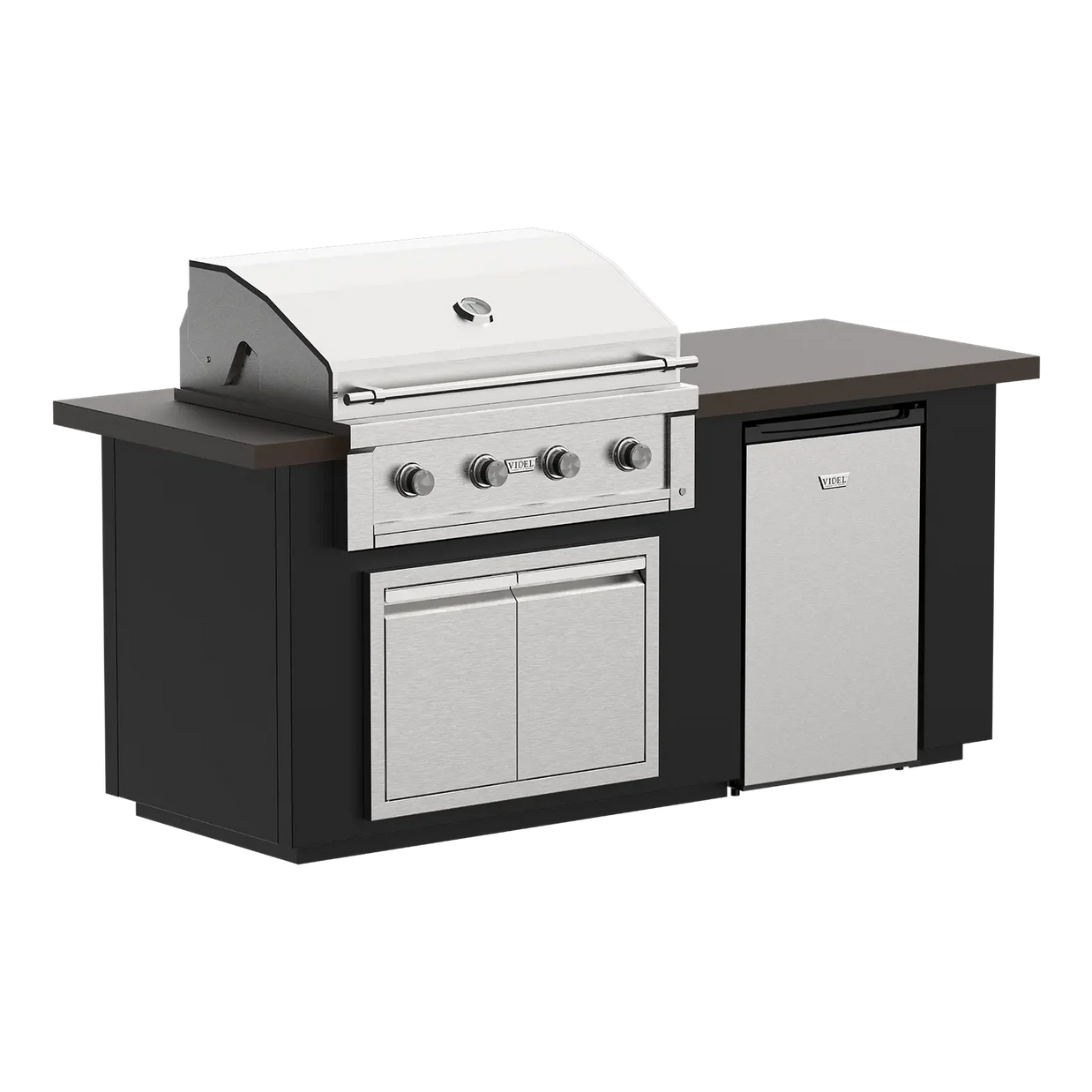 Outdoor grill and refrigerator combo on a white background