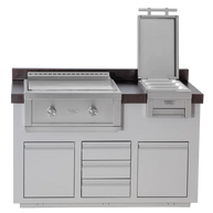 Outdoor kitchen island with grill and sink on a white background