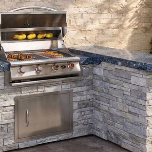 Mau Q with Blue Pearl natural stone top and Silver Lining Cultured Stone base