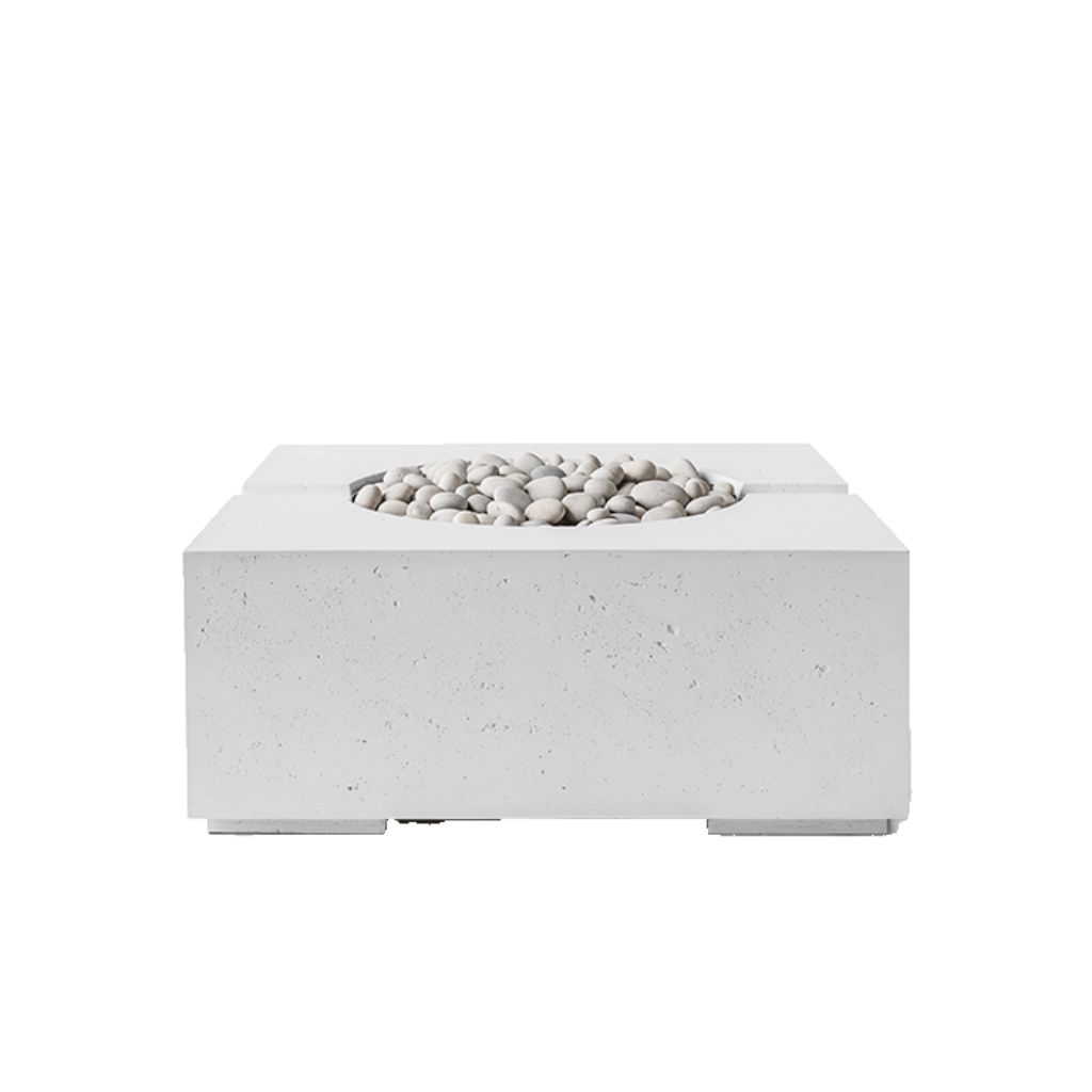 Concrete fire pit with pebbles on a white background