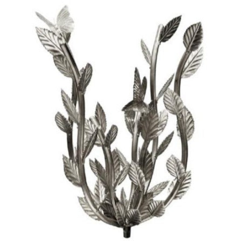 Decorative wall sconce with leaf and bird design on a white background