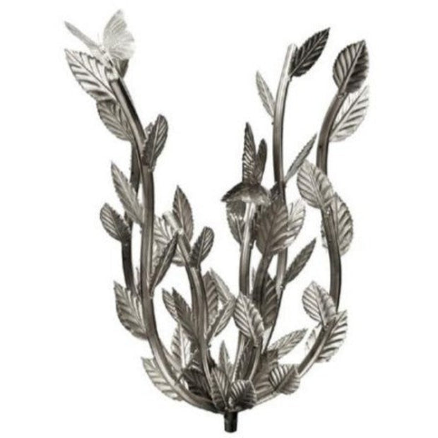 Decorative wall sconce with leaf and bird design on a white background