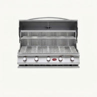 Stainless steel grill with brand logo on a white background