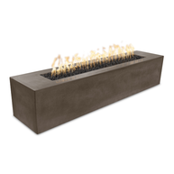 Rectangular concrete fire pit with flames on a white background