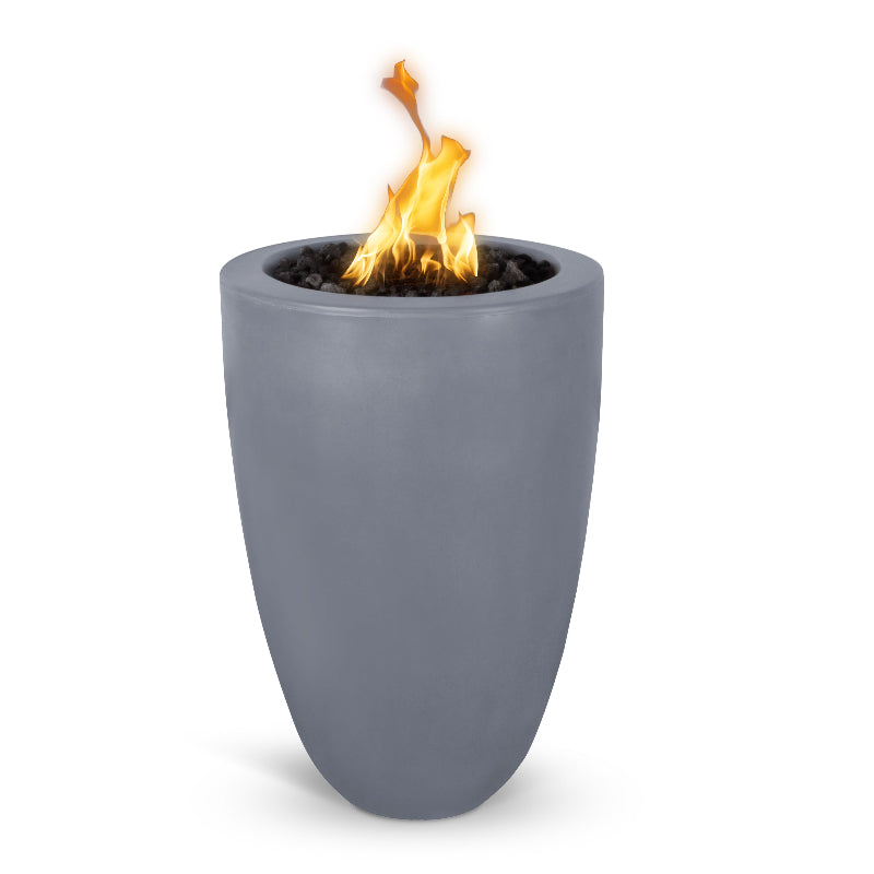 Gray outdoor fire pit with flames on a white background