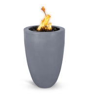 Gray outdoor fire pit with flames on a white background