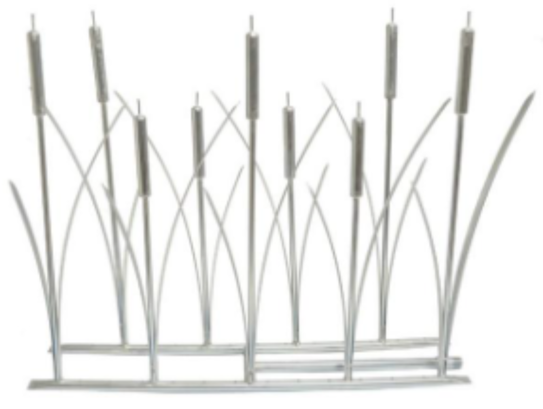 Decorative metal cat tails for a fireplace on a white background