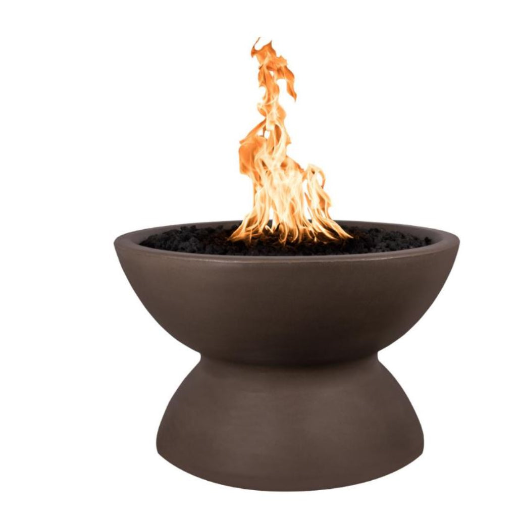 Brown fire pit with flames on a white background