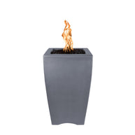 Gray rectangular fire pit with flames on a white background