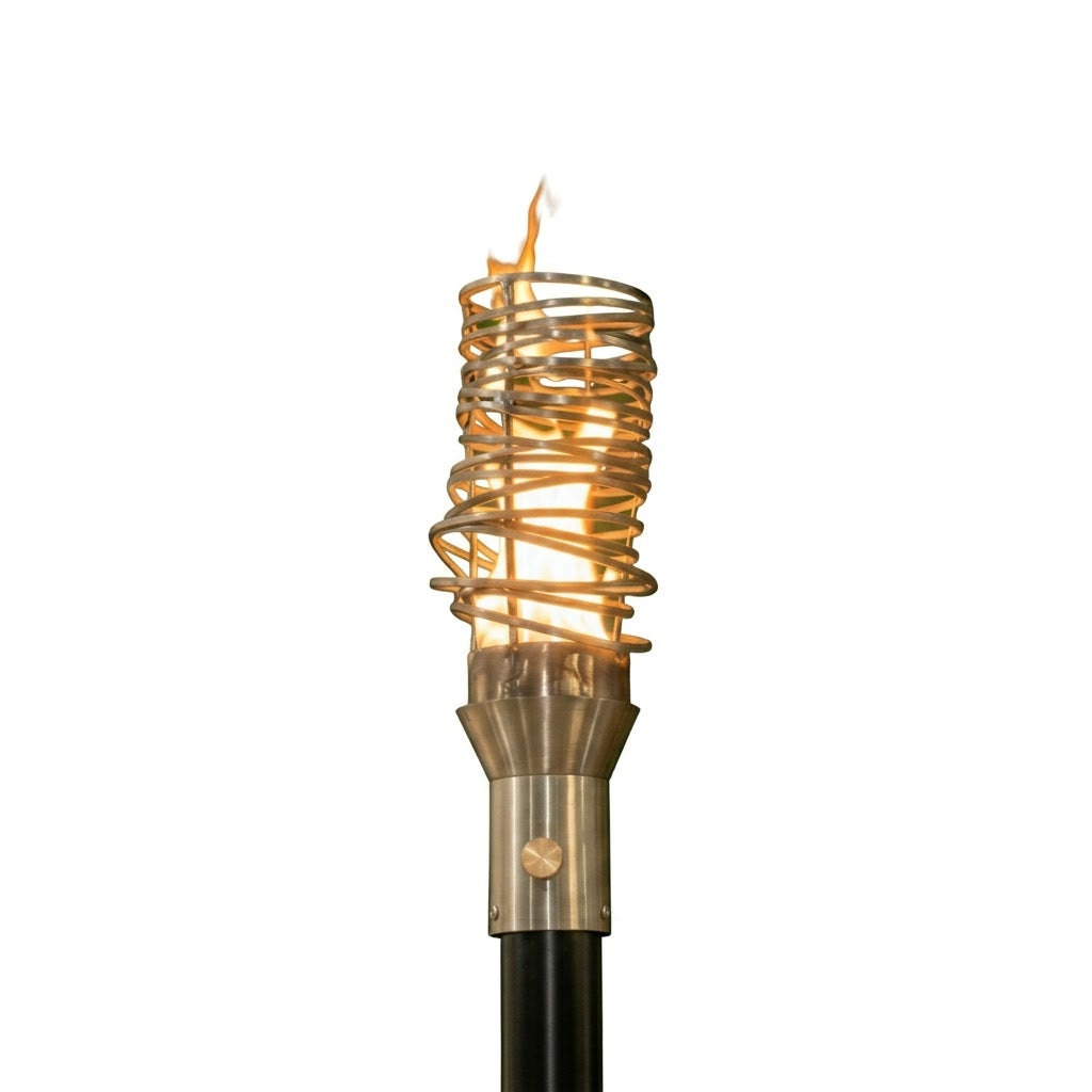 Classic 304 Stainless Steel Cyclone Torch head and 68-inch mounting post by The Outdoor Plus on white background