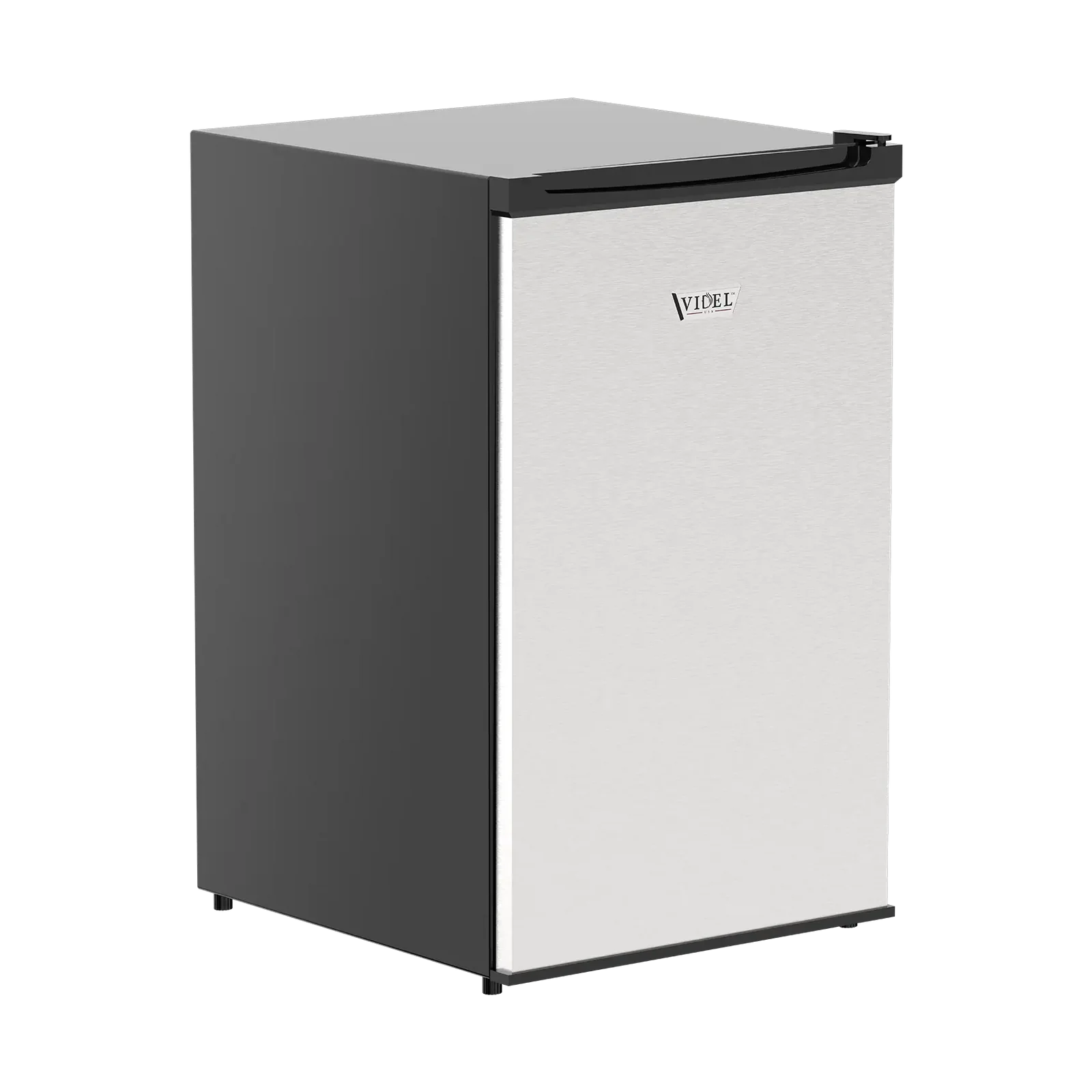 Small refrigerator with a black top and white bottom on a white background