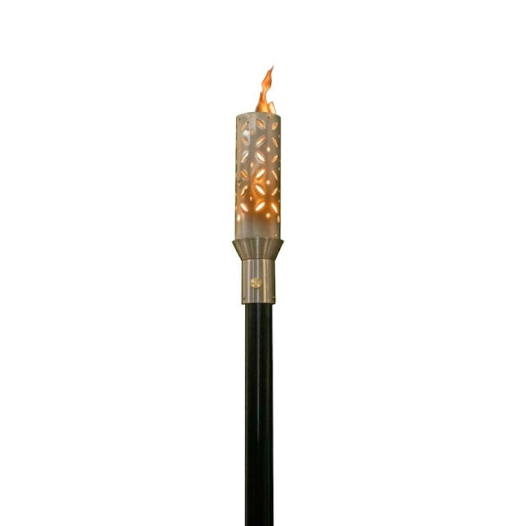 Geometric 304 Stainless Steel Diamond Torch head and 68-inch mounting post by The Outdoor Plus on white background.