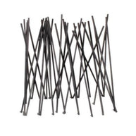 Black metal firewood holder with interwoven design on a white background