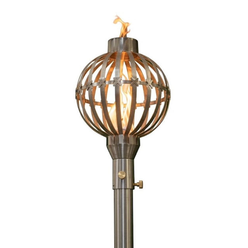 Globe-inspired 304 Stainless Steel torch head with 68-inch mounting post by The Outdoor Plus on white background