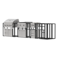 Outdoor kitchen grill and cabinets set on a white background
