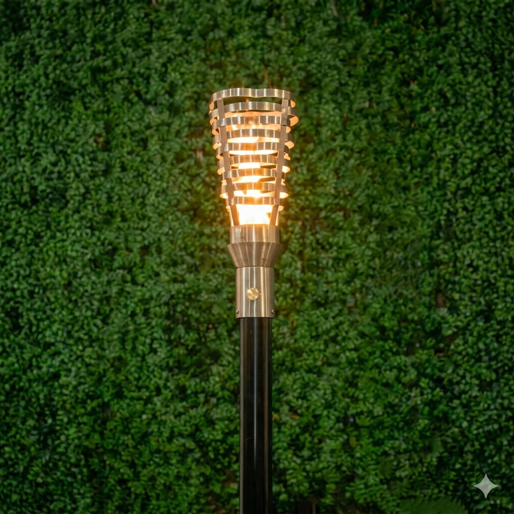 304 Stainless Steel Hercules torch head with 68-inch mounting post by The Outdoor Plus in the garden
