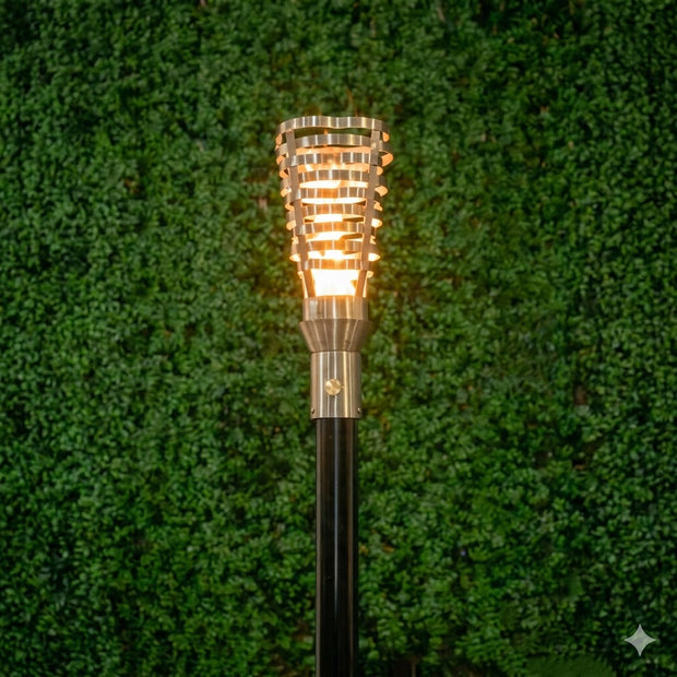 304 Stainless Steel Hercules torch head with 68-inch mounting post by The Outdoor Plus in the garden