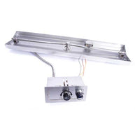 Metallic light fixture with control panel on a white background