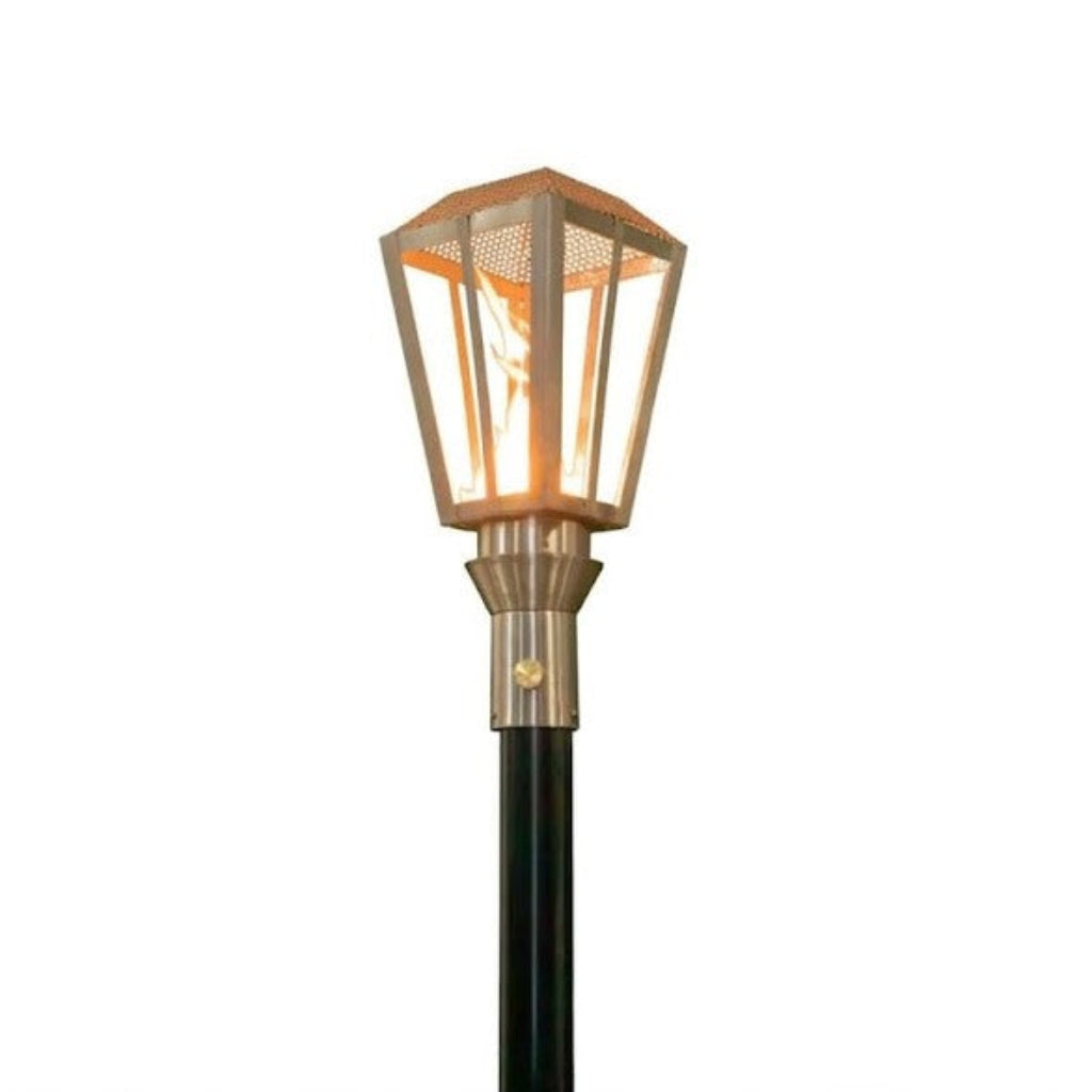 304 Stainless Steel Lantern torch head with 68-inch mounting post by The Outdoor Plus on white background