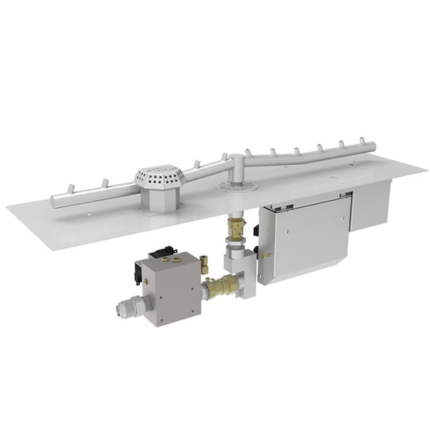 Mechanical assembly with pipes and connectors on a white background