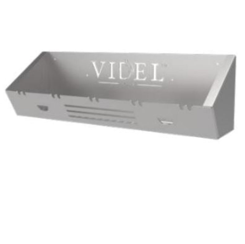 Metallic rectangular tray with 'VIDEL' branding on a white background