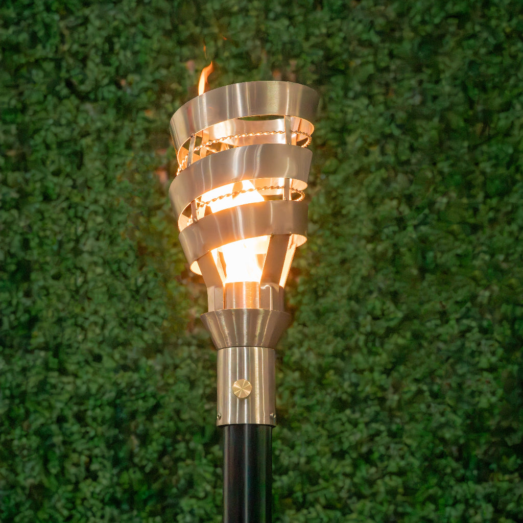 Spiral-inspired 304 Stainless Steel torch head with 68-inch mounting post by The Outdoor Plus in the garden