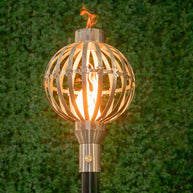 Globe-inspired 304 Stainless Steel torch head with 68-inch mounting post by The Outdoor Plus in garden setting