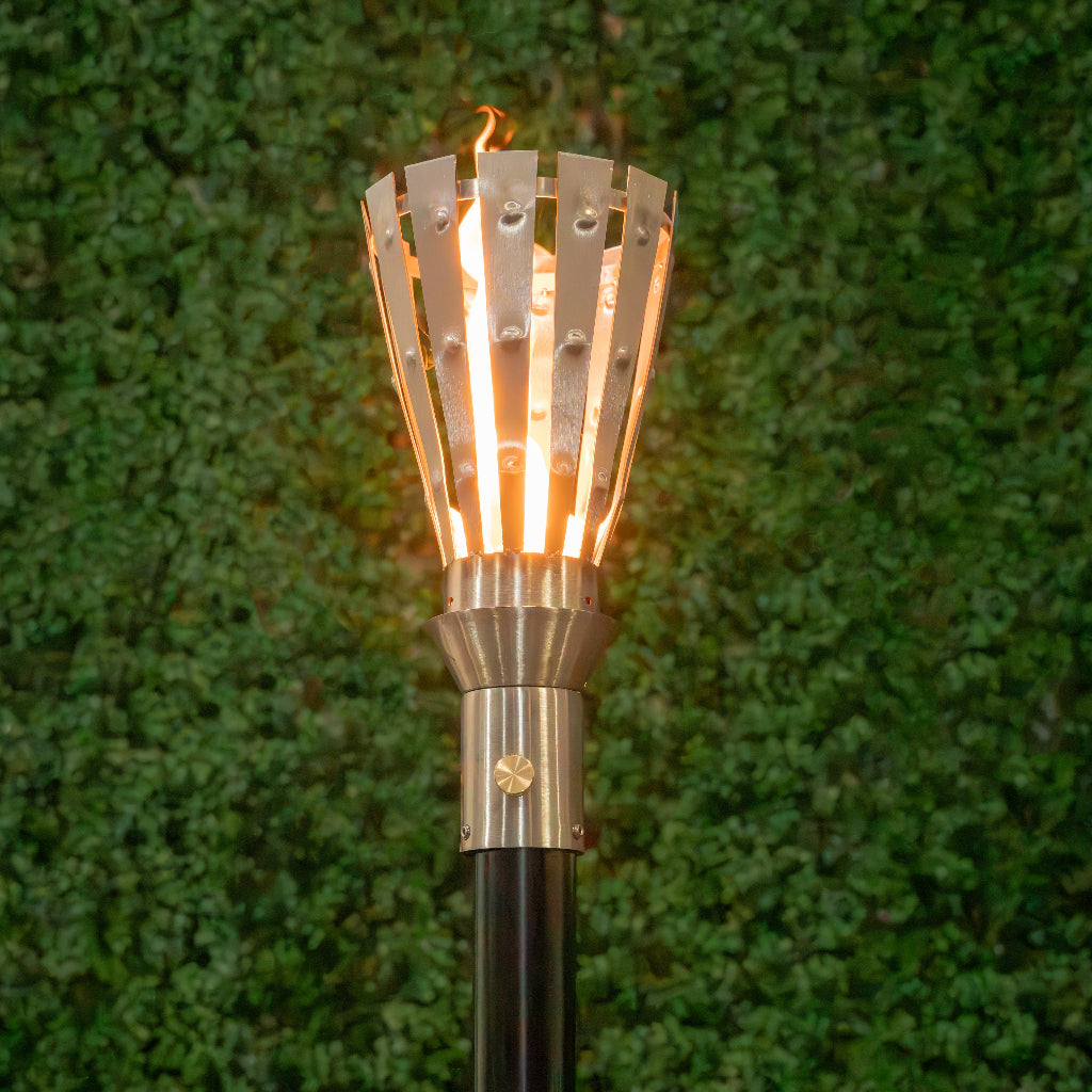 Trojan 304 Stainless Steel Torch head and 68 inch mounting post by The Outdoor Plus in the garden