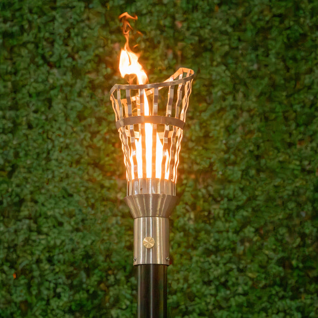 Roman-inspired 304 Stainless Steel torch head with 68-inch mounting post by The Outdoor Plus.