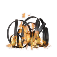 Black metal fire basket with flames on a white background