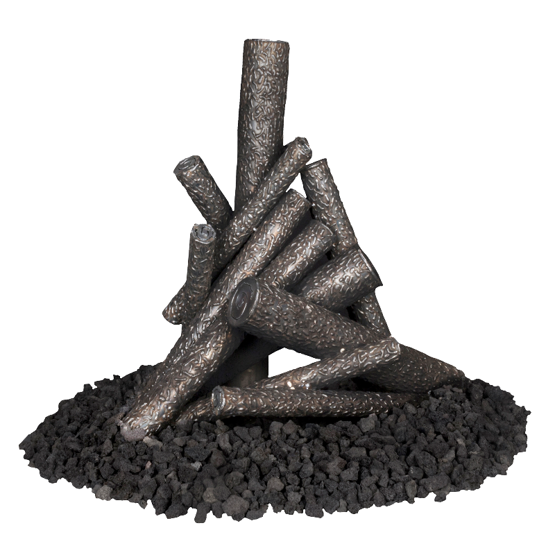 Stack of black logs on a white background