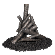 Stack of black logs on a white background