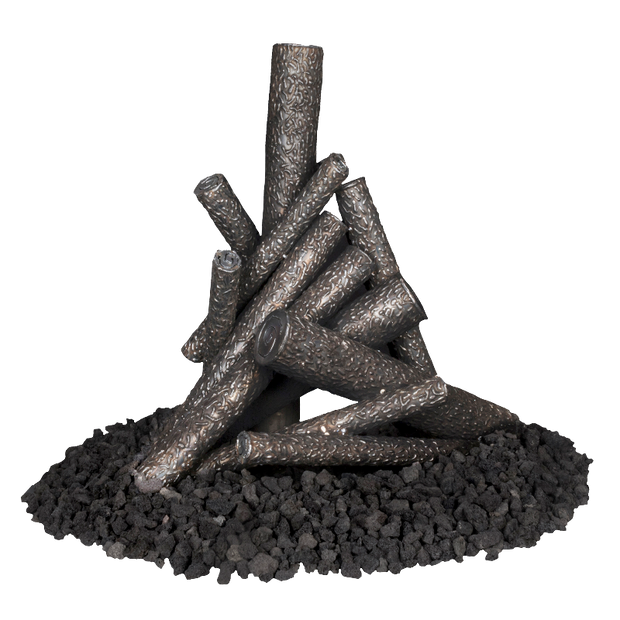 Stack of black logs on a white background