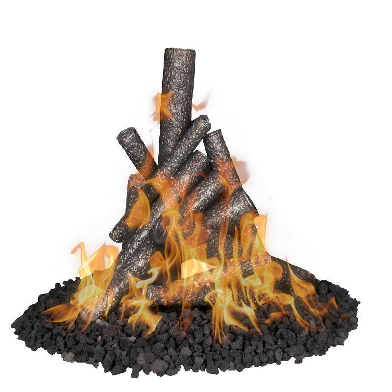 Fire pit with flames on a white background