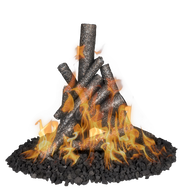 Fire pit with flames on a white background