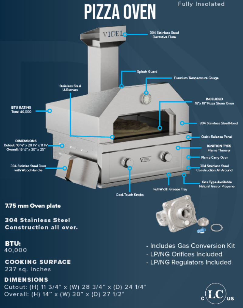 Videl Outdoor 2 Burner Pizza Oven - 30