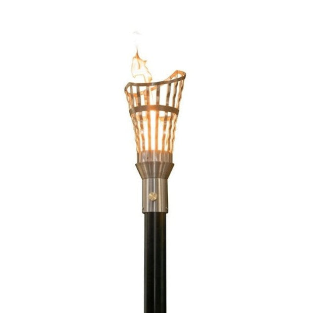 304 Stainless Steel Roman torch head with 68-inch mounting post by The Outdoor Plus on white background