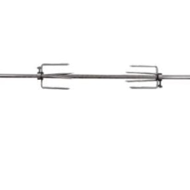 Long metal tool with a handle on a white background