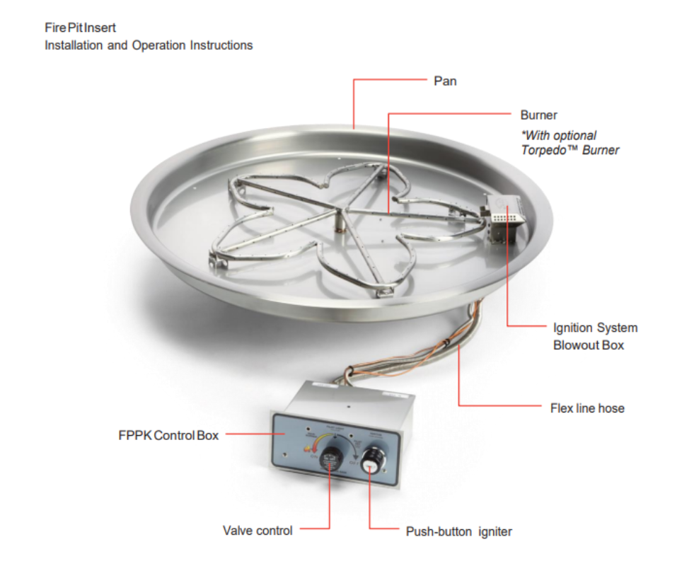HPC Certified Fire Pit Insert - Round Bowl - Push  Button Ignition