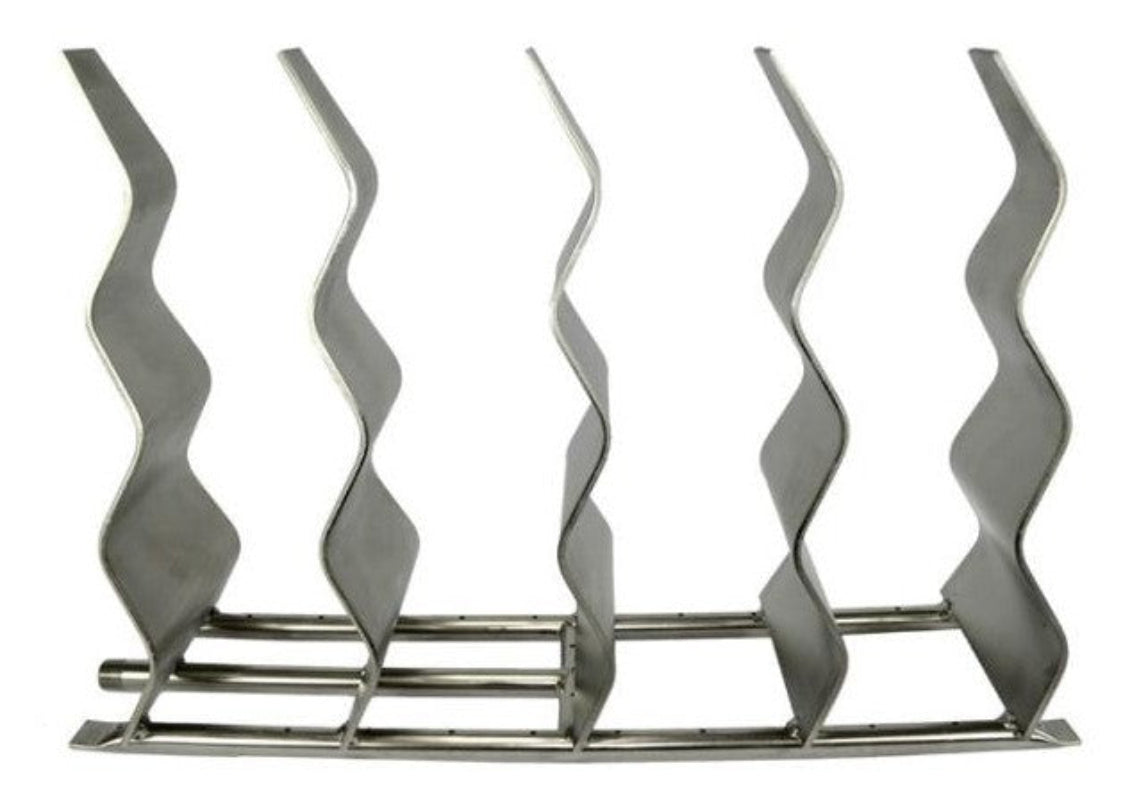 Metallic decorative panel with wavy patterns on a white background