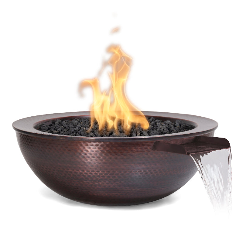 Bronze fire pit with flames on a white background