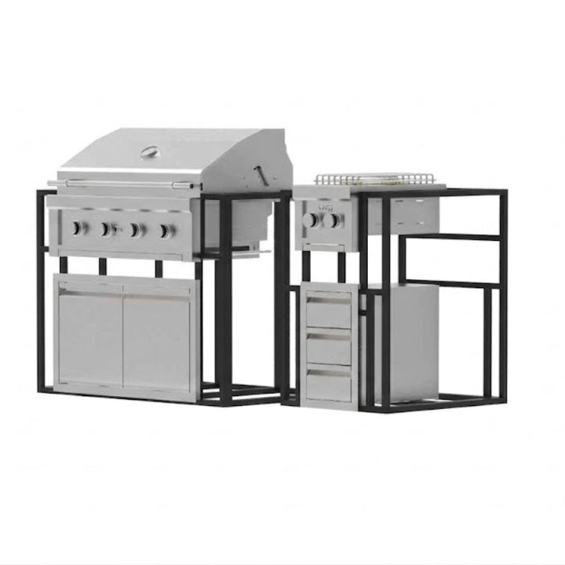 Outdoor grill and cabinet set on a white background