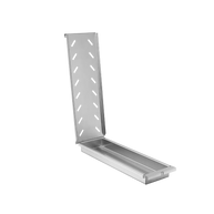 Metal wall-mounted shelf with slotted design on a white background