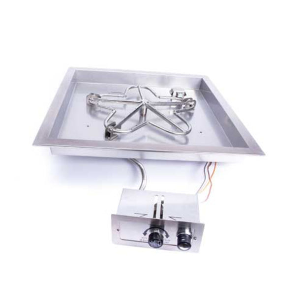HPC Certified Fire Pit Insert - Square Bowl/Flat Pan - Push Button Ignition