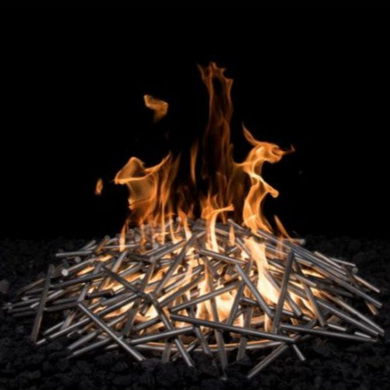 Fire pit with metal logs on a black background